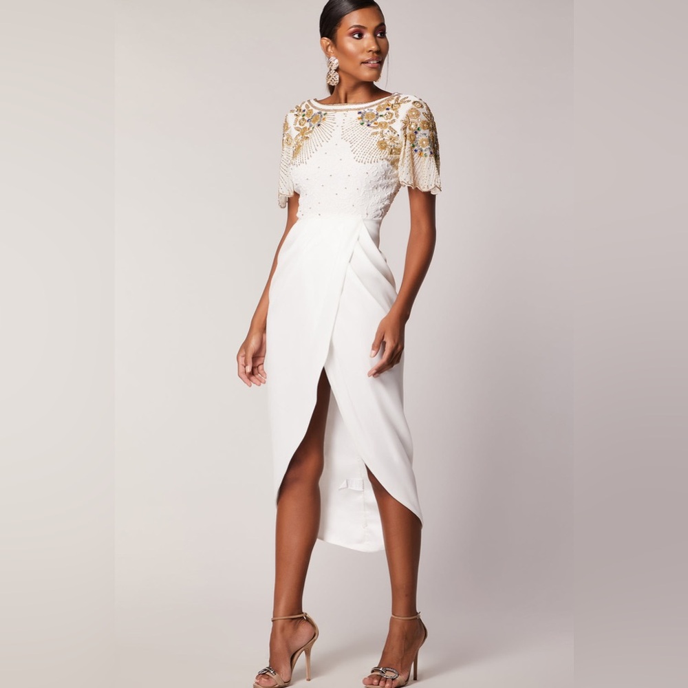Virgos Lounge Nicola embroidered midi dress with wrap skirt